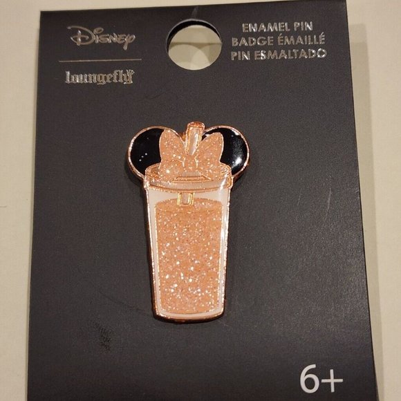Loungefly Disney Minnie Mouse Glitter Tumbler Pin Sparkling Rose Gold Drink NEW - Picture 10 of 11